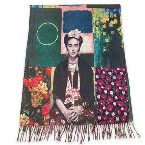 Frida Kahlo Printed Skull Floral Graphic Cashmere Scarf